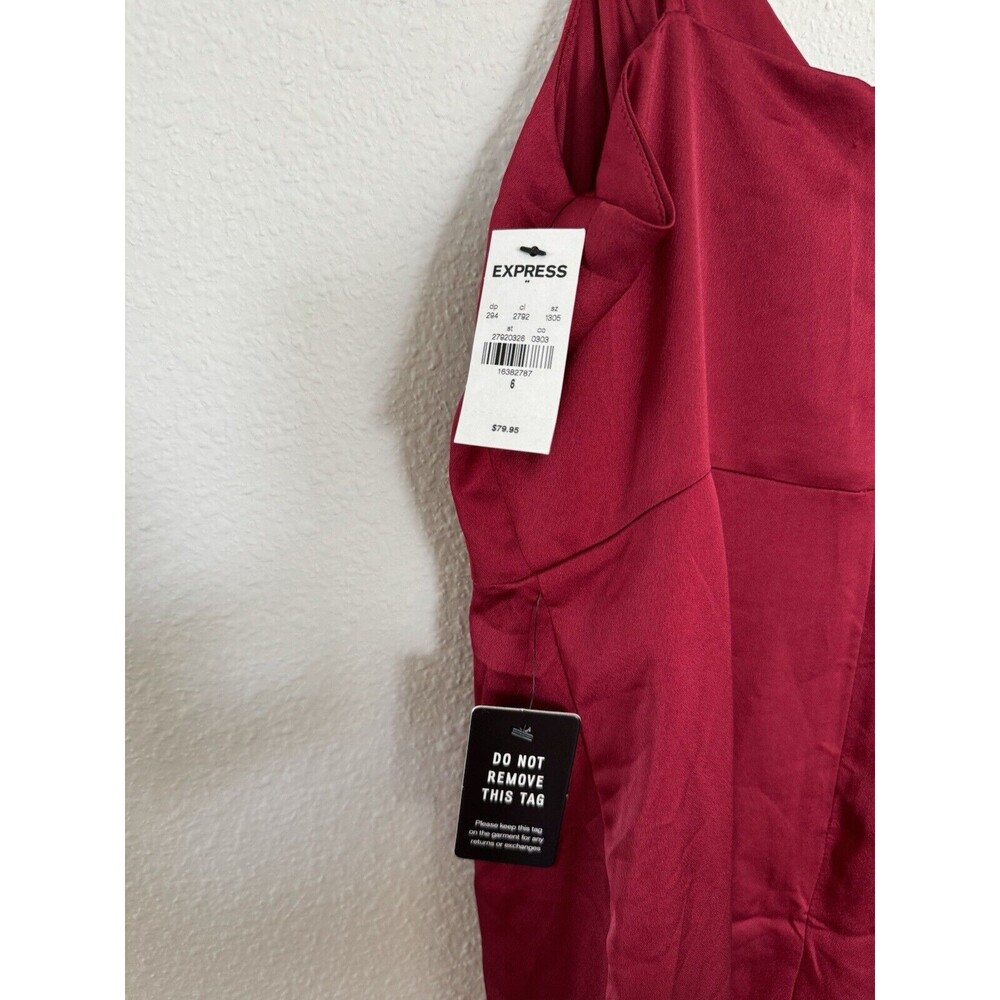 NWT Express Red Classic Satin Cami Slip Wrap Dress Formal Wedding Midi Feminine - Picture 3 of 4
